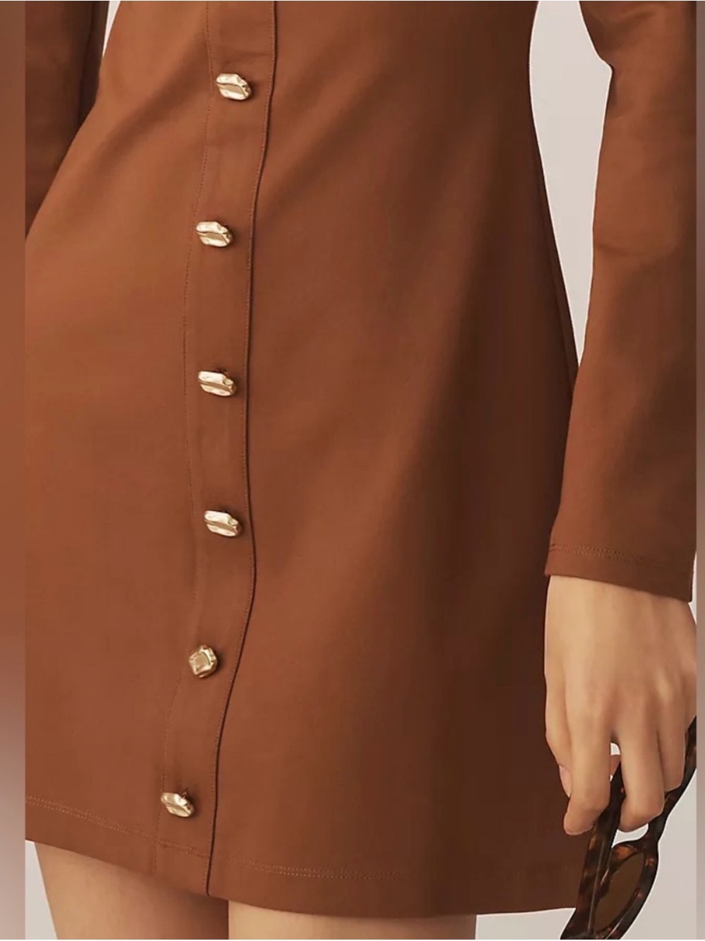 Reformation Brown Mini Dress with Gold Accent Buttons